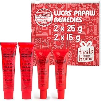 Treats from HomeLucas Pawpaw Lip Ointment, Lucas Pawpaw Cream, Lucas Pawpaw Ointment for Lips & Dry Skin (2x15 Gram plus 2x25 Gram)