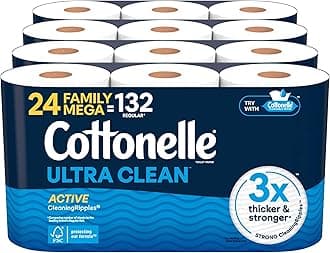 Cottonelle Ultra Clean Toilet Paper with Active CleaningRipples Texture, 24 Family Mega Rolls (24 Family Mega Rolls = 132 Regular Rolls) (4 Packs of 6), 353 Sheets Per Roll, Packaging May Vary, White