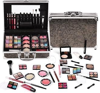 Makeup Kit for Teen Girls & Women Full Kit, Beauty Train Case with Starter Cosmetics Set, Make Up Valentine's Day Gift Box with Eyeshadow,Lipgloss,Highlight,Blush,Lip&Eye Pen,Brush & More(GoldenBrown)