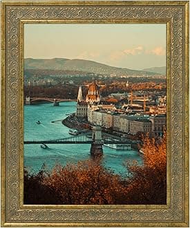 Golden State Art, 8X10 Ornate Finish Photo Frame, Distressed Gold Color, Real Glass