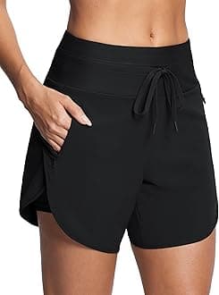 Womens 5.5" Swim Shorts High Waisted Board Shorts with Pockets Quick Dry UPF 50+ Beach Shorts with Liner