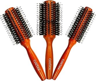 Cortex Professional 100% Boar Bristle Brushes For Women and Men - Round Hair Brush Wooden Handle For All Hair Types (Nylon 3-Piece Set)