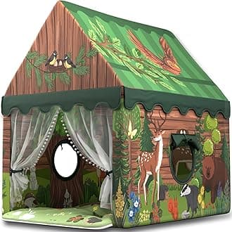 Kids Play Tent – Large Indoor Playhouse for Boys & Toddlers, Woodland Nursery Design, Earthy Green (55”49”47”) – Sturdy Poles, Play Mat, Carry Bag, 2 Windows – CPSC Certified