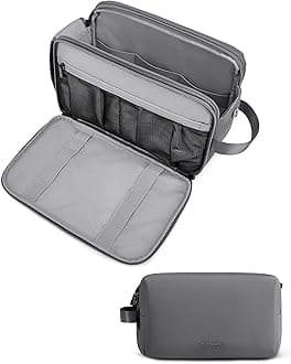 BAGSMART Toiletry Bag for Men, Travel Toiletry Organizer Dopp Kit Water-resistant Shaving Bag for Toiletries Accessories, Door Room Essentials,Grey-large