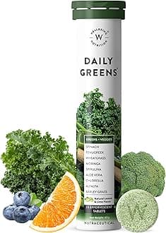 Daily Greens, Wholefood Multivitamin with Vitamin C, Zinc, B6, B12, Iron for Immunity and Detox with 39+ Organic Certified Plant Superfoods & Antioxidants(15 Effervescent Tablets)