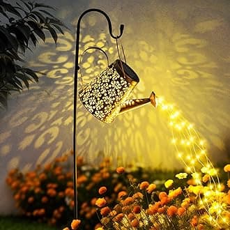 Solar Watering Can Lights Outdoor Garden, Waterproof Metal Water Can Ornaments with String Lights, Solar Hanging Lantern with Bracket for Yard Lawn Pathway Patio (Small Flower)