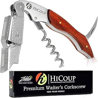 Hicoup Wine Opener - Professional Corkscrews for Wine Bottles w/Foil Cutter and Cap Remover - Manual Wine Key for Servers, Waiters, Bartenders and Home Use - Red Pear Wood