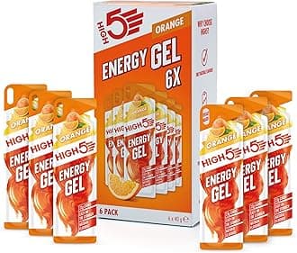 HIGH5 Carbohydrate Gels - Running Supplements for Fast Energy - Natural Fruit Juice & Caffeine-Free - Muscle Gel Endurance Fuel for Cycle Nutrition & Energy Gels for Hiking (Orange, 6 x 40g)