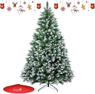 Christmas Tree 7FT/8FT Artificial Tree with Pine Cone and Red Fruit, Foldable Metal Stand for Holiday Christmas Decoration (Green+White, 7FT)