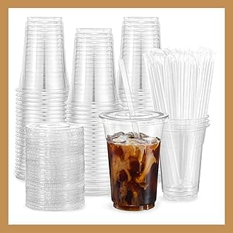 Plastic Clear Cups [16 oz] with Lids and Straws [25 Set] Disposable Cold Beverage Drinking Iced Coffee Water Juice Tea Party Travel Cafe Restaurant School Office Home Kitchen (25 Set, 16 oz)