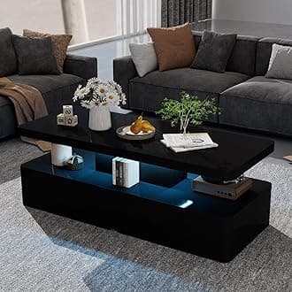 oneinmil Modern LED Coffee Table, 40" Living Room Tables with 16 Colors LED Lights, Double-Layer Design, Stylish Coffee Tables for Living Room, Black