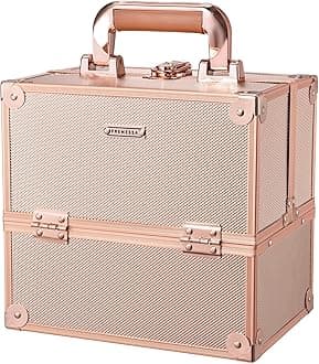 Frenessa Makeup Train Case Rose Gold Travel Beauty Cosmetic Box Professional 4-trays Jewelry Storage Organizer with Lockable Portable for Women and Girls Frenessa