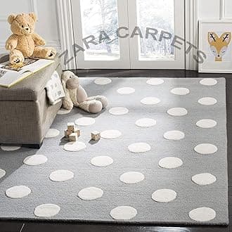 ZARACARPETS Solid Plain Exported Quality Hand Made Carpets and Rug Size 4x4 Round Diameter(4 by 4 Round) Dotted Grey