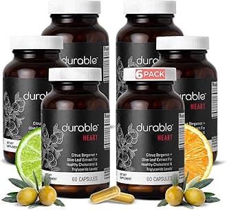 DurableHeart 1,000 mg Extra-Strength Bergamonte Citrus Bergamot & Olive Leaf Extract + Non-GMO Vitamin C (6 Bottles) - Made in USA (6 Bottles)