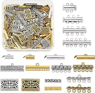 Beadthoven 148pcs Mixed Slide Lock Clasps Multi Strand Necklace Bracelet Slide On End Clasp Tubes Tibetan Charm Connector Links for Layered Jewelry Making
