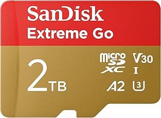 SanDisk 2TB Extreme Go micro SDXC card + SD adapter, (For Android Devices, Gaming Consoles, Drones, Action Cams, UHS-I, up to 250 MB/s, V30, 5K, 4K, UHD, Rescue PRO, Class 10, U3) For Amazon
