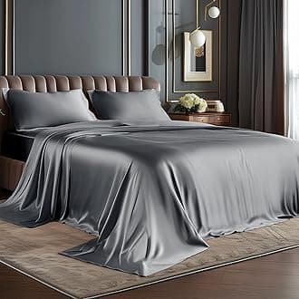 BEDELITE King Size Sheets Set, Luxury Soft Dark Grey Satin Sheets for Hair and Skin, Similar to Silk Bed Sheets Set 4 Pieces with 1 Deep Pocket Fitted Sheet, 1 Flat Sheet, and 2 Pillowcases