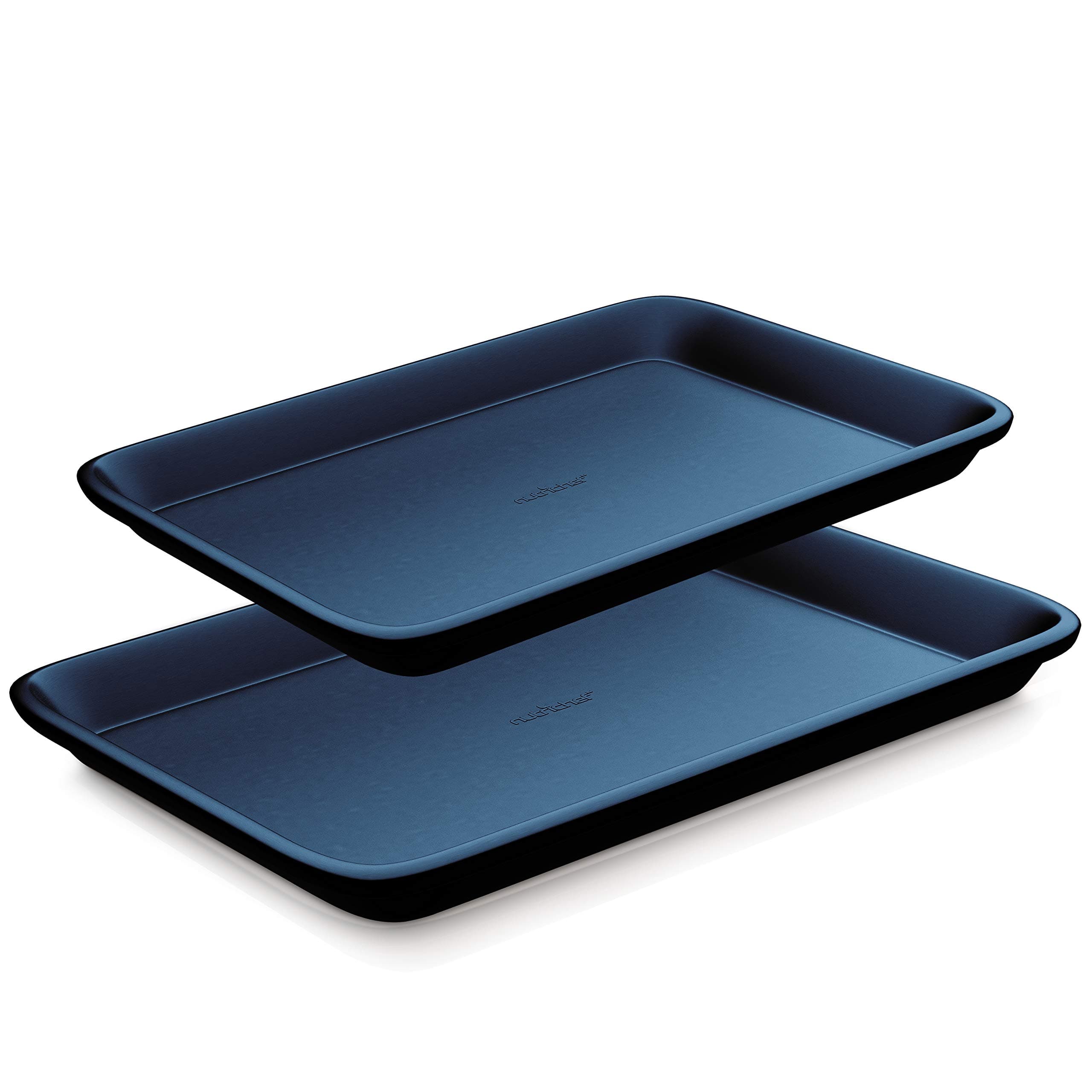 Nutrichef2-Piece Non-Stick Baking Sheet Pan Set - Premium Carbon Steel Cookie Sheets for Baking - Large and Medium Size Nonstick Oven Baking Trays - Blue Diamond