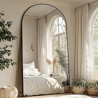 Antok Full Length Mirror, 46"x90" Oversized Floor Mirror with Stand for Bedroom, Living Room Cloakroom, Black, Arch Style
