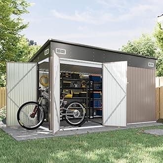 Aoxun 11.5'x7.3' Shed Outdoor Storage Shed with Triple Lockable Door Metal Storage Cabinet with Slopping Roof for Tools Bicycles Storage for Garden, Patio, Courtyard (Brown)