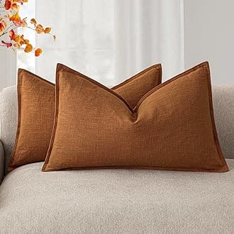 Foindtower Pack of 2, Decorative Linen Soild Throw Pillow Covers Soft Accent Lumbar Cushion Case Farmhouse Pillowcase for Chair Couch Sofa Bedroom Living Room Home Decor 12 x 20 Inch Autumn Orange