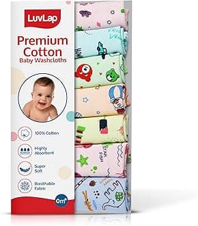 Luv Lap Hosiery Cotton Cloth Premium Baby Washcloth for New Born, Washable, Reusable, Absorbent, Extra Soft Face Towels/Washcloth for Babies, Starfish Print, Pack of 7 Pcs, Multicolour
