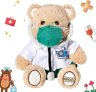 Professional Dr. Bear Stuffed Animal Toy with Detachable Doctor Suit Uniform, White Coat, Stethoscope and Mask, Medical Plush Toy Bear Gifts for Kids Boys Girls, 10''