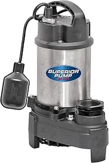 Superior Pump 92181 1HP Stainless Steel and Cast Iron Tethered Float Switch Sump Pump, 1 HP, Silver