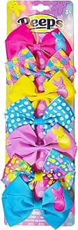 PEEPS Hair Bows Bundle - 7 Pcs 4 Inch Alligator Clips with Different Prints, Easter Bunny Themed for Girls, Toddlers 3+
