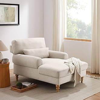 Modern Chaise Lounge Chair with Adjustable Backrest, Upholstered Indoor Leisure Sofa Recliner, Oversized Accent Chair Deep Seat Reading Armchair for Living Room, Bedroom, Office, Smoke White