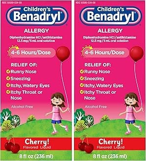 Children's Allergy Relief Liquid Medicine with Diphenhydramine HCl Antihistamine for Kids' Allergy Relief, Effective Allergy Relief, Cherry Flavor, 8 fl. oz (Pack of 2)