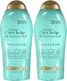Hydration + Sea Kelp & Hyaluronic Acid Sulfate-Free Lightly Moisturizing Body Scrub with Black Rice, Gentle Exfoliating Daily Body Wash to Soften & Smooth Skin, 19.5 Fl Oz (Pack of 2)