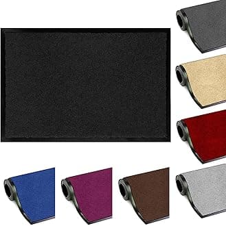 Washable Dirt Trapper Door Mats Indoor & Outdoor, Heavy Duty Non Slip Doormats, Stylish Rubber Backed Floor Mat, Super Absorbent Front Door Mat, Entrance Rug for Kitchen (90cm x 150cm, Black)