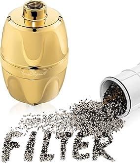 Aqua Elegante Shower Water Filter For Showerhead - Universal Shower Head Filters To Remove Chlorine & Hard Minerals - Gold Bath Purifier And Filtered Softener System Best With KDF-55 - Polished Brass