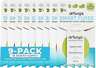 DrTung's Smart Floss - Natural Floss, PTFE & PFAS Free Floss, Gentle on Gums, Expands & Stretches, BPA Free - Natural Dental Floss Cardamom Flavor (Pack of 9)