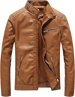 Fairylinks Leather Jacket Men Black Slim Fit Motorcyle Lightweight