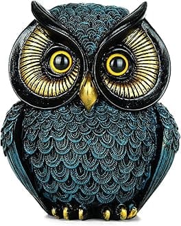 Artpaul Owl Statue Home Decor - Small Figurines for Shelves, Office, Living Room - Decorations and Gifts for Owl Lovers (Blue)