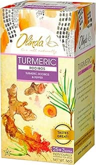 - Olinda Turmeric Rooibos and Pepper Herbal Tea Caffeine Free Tea 28 Tea Bags Hot or Cold Brew