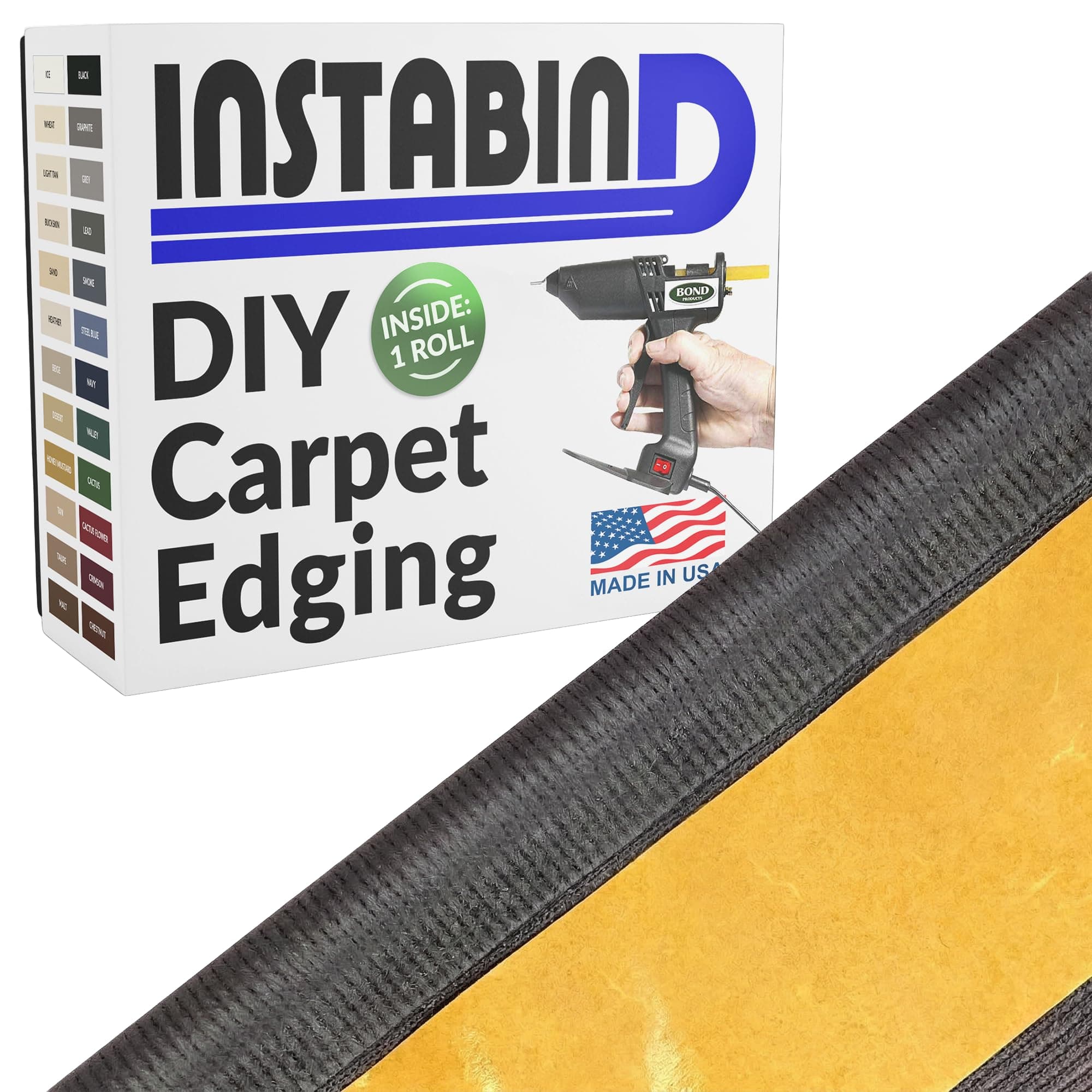 Instabind 54 ft Roll Premium Carpet Edge Binding – Regular Style Carpet Edge Trim for Do-It-Yourself Rug Edging- with Durable Hold & Easy Finishing for Rug Edges - USA Made Flooring Products, Grey