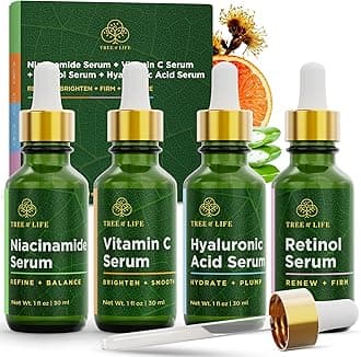 Beauty Facial Skin Care Set, Brightening, Firming & Hydrating Face Serums for Sensitive Skin - Niacinamide, Vitamin C, Retinol & Hyaluronic Acid, Dermatologist Tested, 1 Fl Oz (Pack of 4)