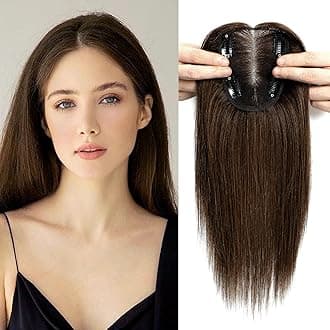 Human Hair Toppers for Women Real Hair Topper with Thinning Hair 120% Density Round Shaped Swiss Base Clip in Fringe Human Hair Topper Top Hair Pieces 40g-Medium Brown(12inch, 4#)…