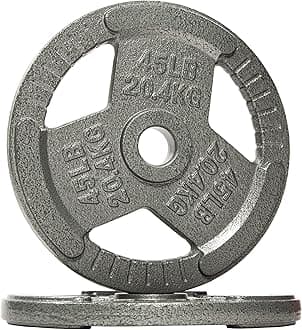 Signature Fitness Olympic Cast Iron Plate Weight Plate for Strength Training and Weightlifting, Style #3, 45LB Pair
