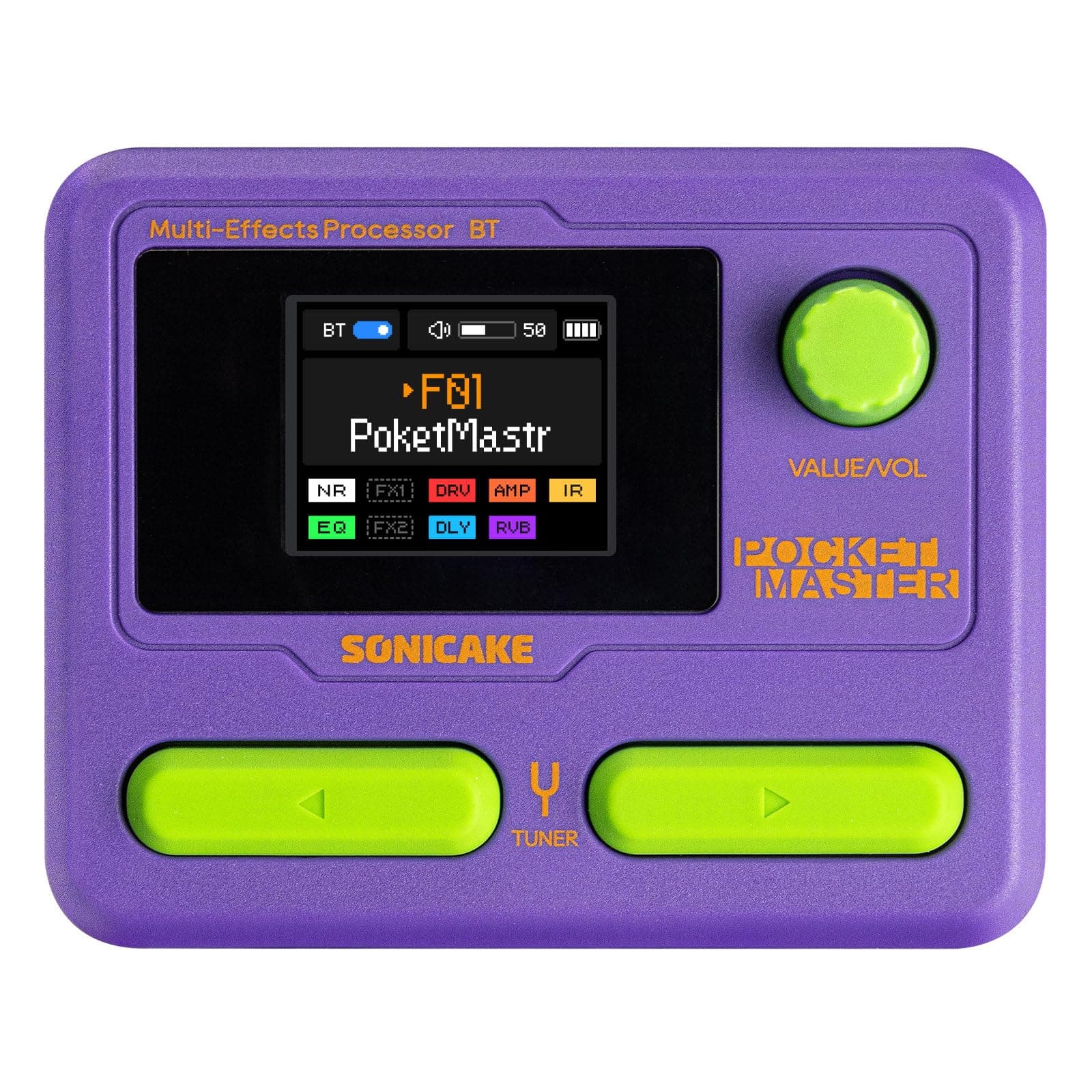 SONICAKE Pocket Master Guitar Bass Amp Modeling IR Cabinets Simulation Multi-Effects with Stereo OTG USB Audio Interface BT Audio 1.77" LCD Color Screen Purple