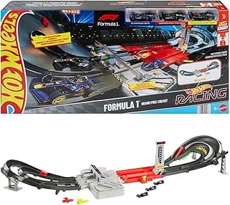 Toy Car Track Set, Formula 1 Grand Prix Circuit Track Set with 3 1:64 Scale Die-Cast Toy Cars, Two Modes of Racing with a Motorized Booster, JLB13