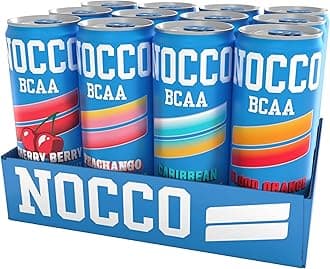 NOCCO BCAA Energy Drink Variety Pack - 12 Fl Oz (Pack of 12) - Sugar Free Caffeinated Drink - Carbonated & Low Calorie with BCAAs, Vitamin B6, B12, & Biotin - Grab & Go Performance Drinks