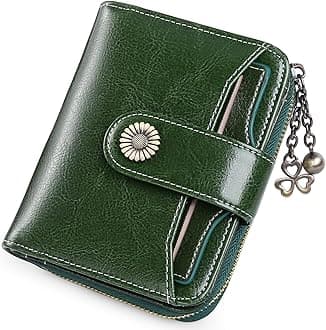 Women's Small Leather Wallet with Coin Compartment Small Zip Wallet Card Holder with RFID Blocker, Ba-vintage green, 12*10*3cm, Modern