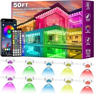 50FT Permanent Outdoor Lights,RGB Eaves Lights with App Control Remote,DIY Scene Modes IP67 Waterproof Outdoor Under Eave Lighting,Outdoors Light for Outdoors Decor,Garden Decor,House,Party,Holiday