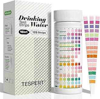 TESPERT Drinking Water Test Strips 125ct 16 in 1 – 30s Quick Screening for Hardness, pH, Iron, Nitrite, Copper, Chlorine, Nitrite, Carbonate,Lead, Alkalinity...Well, Tap, Home, City Water Testing