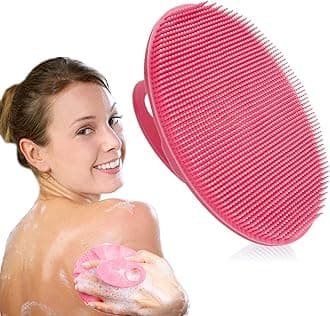 Soft Silicone Body Cleansing Brush Shower Scrubber, Gentle Exfoliating and Massage for All Kinds of Skin (Pink)