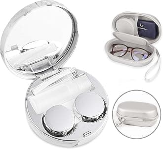 Lasiyanor 2 in 1 Contact Lens Case and Glasses Case, Portable Contact Box Bag with Mirror Tweezers Remover Tool Solution Bottle for Travel Daily Outdoor